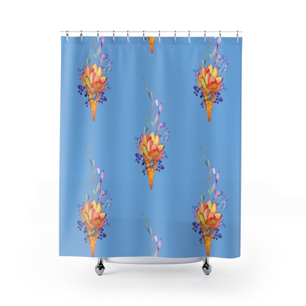Blue Succulent Shower Curtain for Bathroom Decor