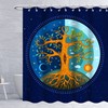 Blue Tree Of Life Shower Curtain With Sun, Moon And Gold Star Bathroom Decor