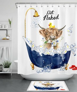 Blue Tub Highland Cow Print Shower Curtain For A Cozy Bathroom
