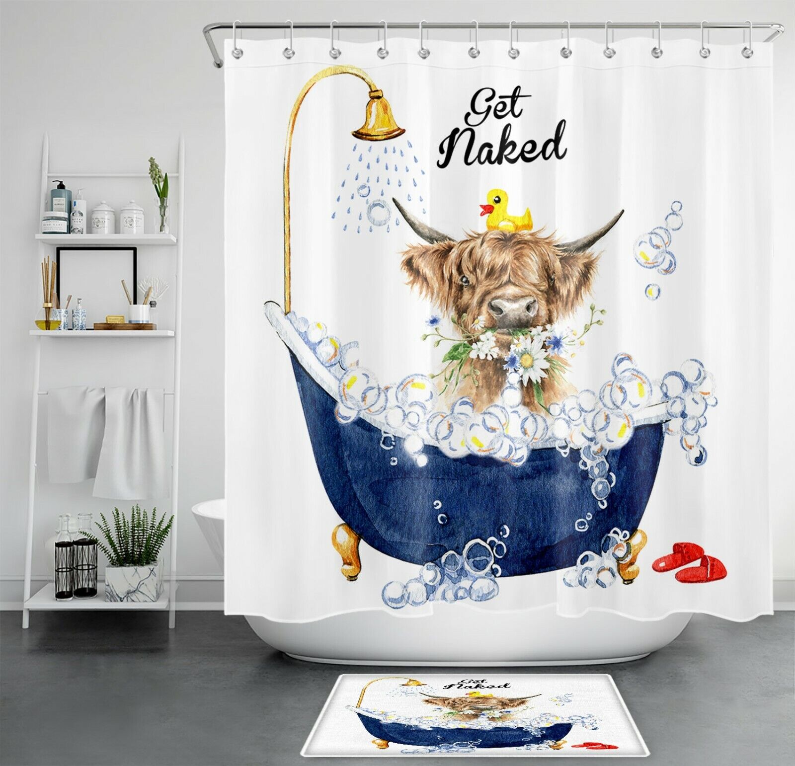 Blue Tub Highland Cow Print Shower Curtain For A Cozy Bathroom