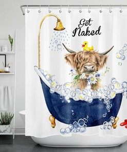 Blue Tub Highland Cow Print Shower Curtain For A Cozy Bathroom