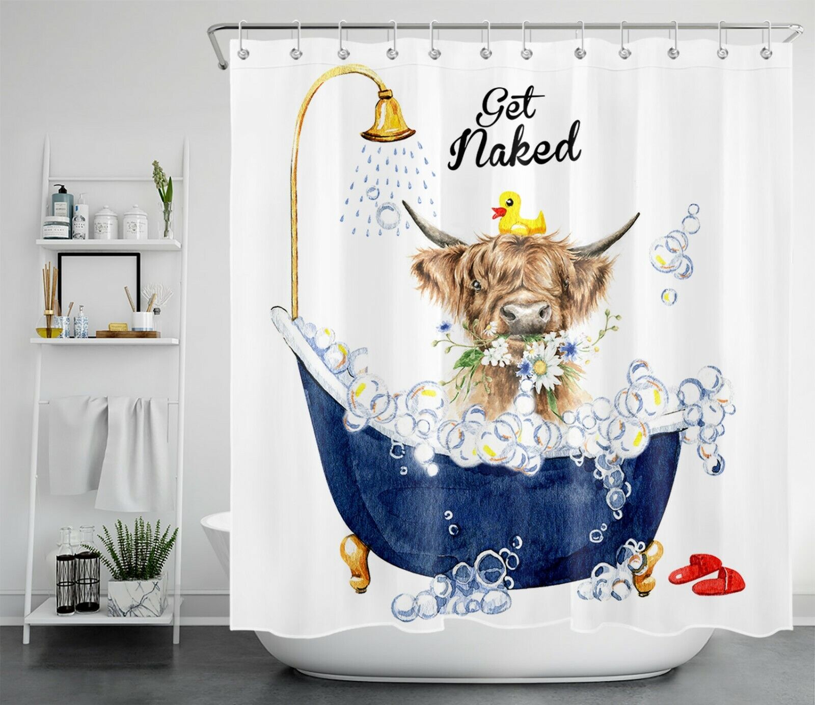Blue Tub Highland Cow Print Shower Curtain For A Cozy Bathroom
