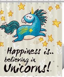 Blue Unicorn Stars Print Shower Curtain - Cute And Fun Bathroom Decor