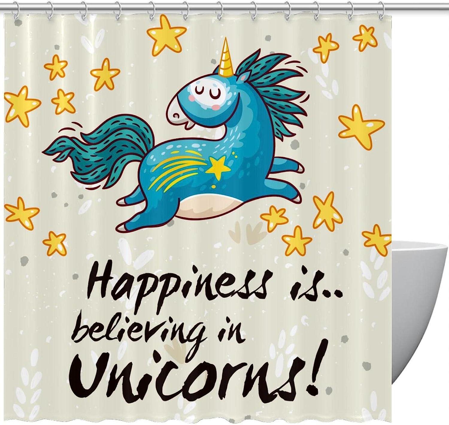 Blue Unicorn Stars Print Shower Curtain - Cute And Fun Bathroom Decor