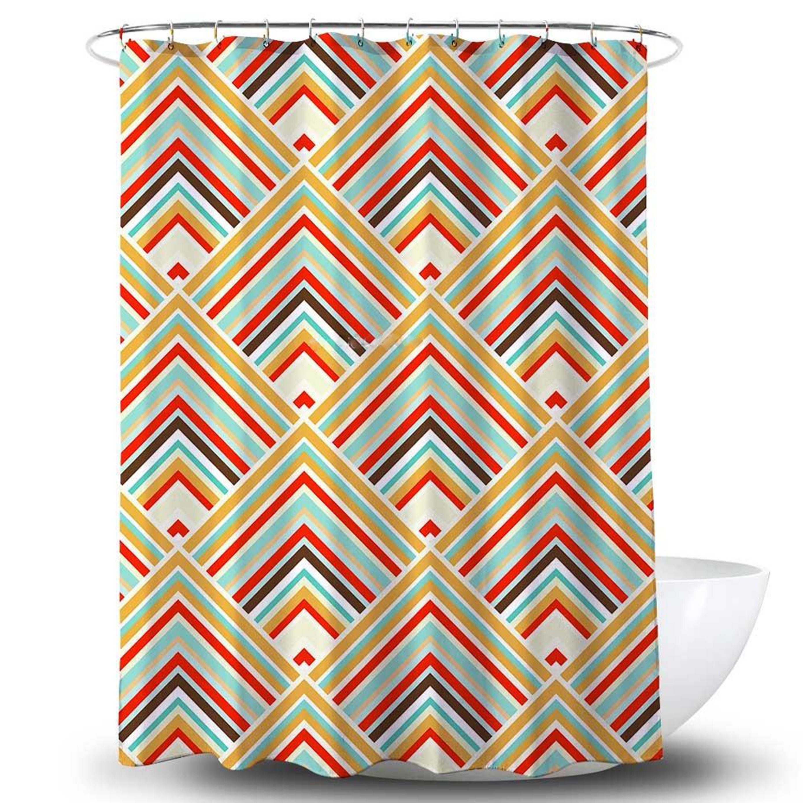 Blue Vintage Geometry Line Shower Curtain, Diamond Arrow Bathroom Curtain, Home Bath Decor, Housewarming Gift