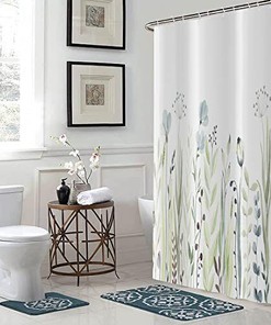 Blue Watercolor Floral And Green Plants Botanical Shower Curtain For Bathroom