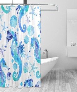 Blue Watercolor Seahorse Shower Curtain Modern Home Bathroom Hotel Spa Decorations Waterproof Fabric