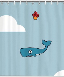 Blue Watercolor Whale Print Shower Curtain for Bathroom Decor