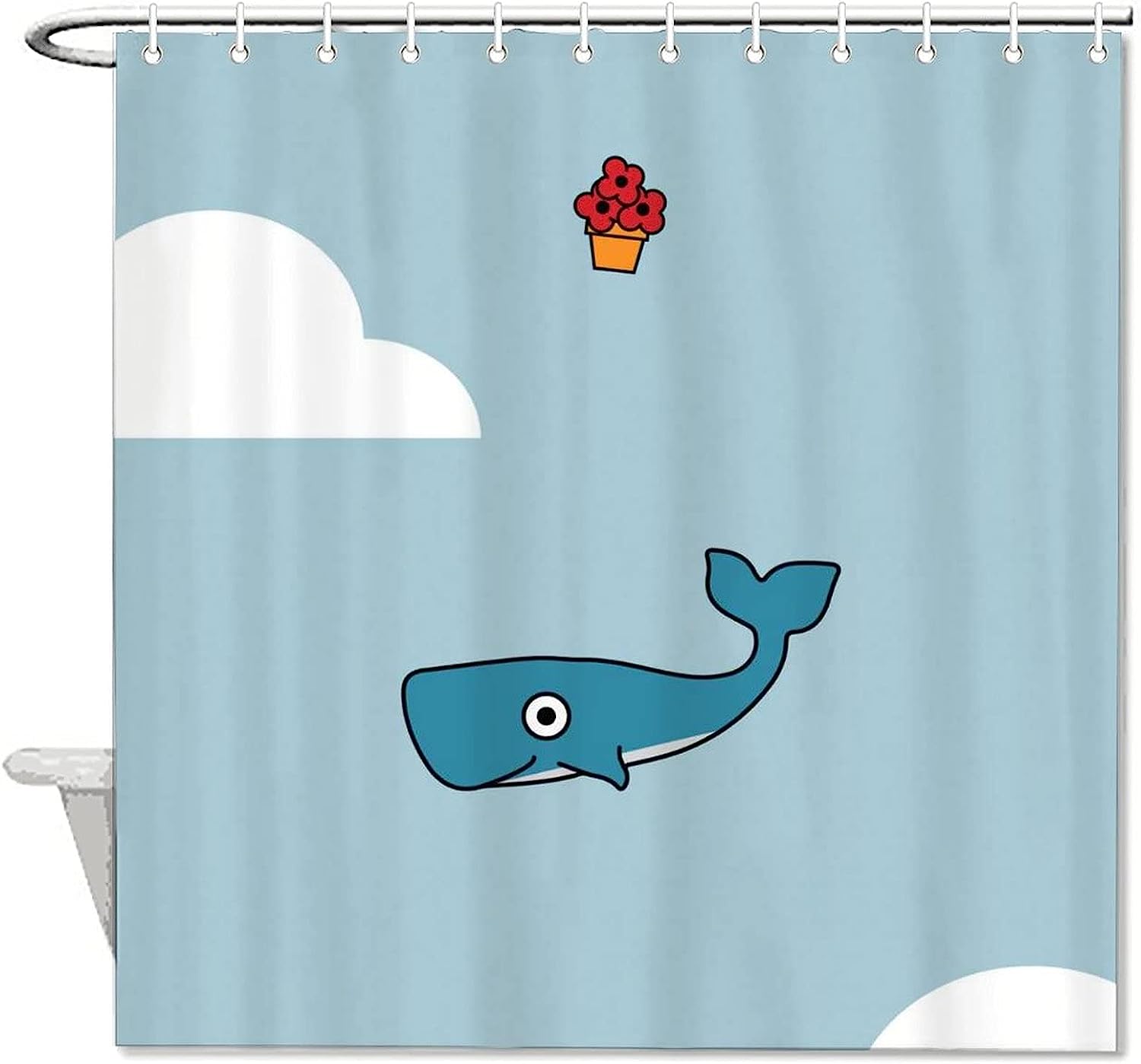 Blue Watercolor Whale Print Shower Curtain for Bathroom Decor