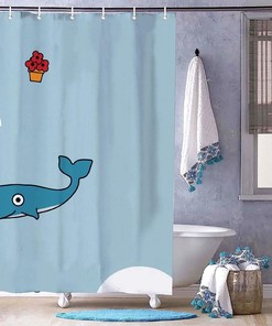 Blue Watercolor Whale Print Shower Curtain for Bathroom Decor
