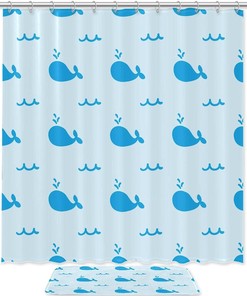 Blue Whale Animal Shower Curtain for Nautical Bathroom Theme