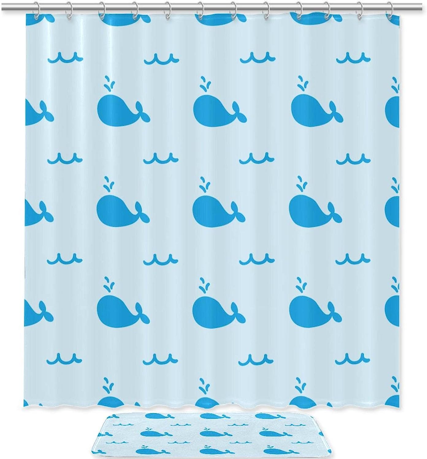 Blue Whale Animal Shower Curtain for Nautical Bathroom Theme