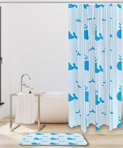 Blue Whale Animal Shower Curtain for Nautical Bathroom Theme