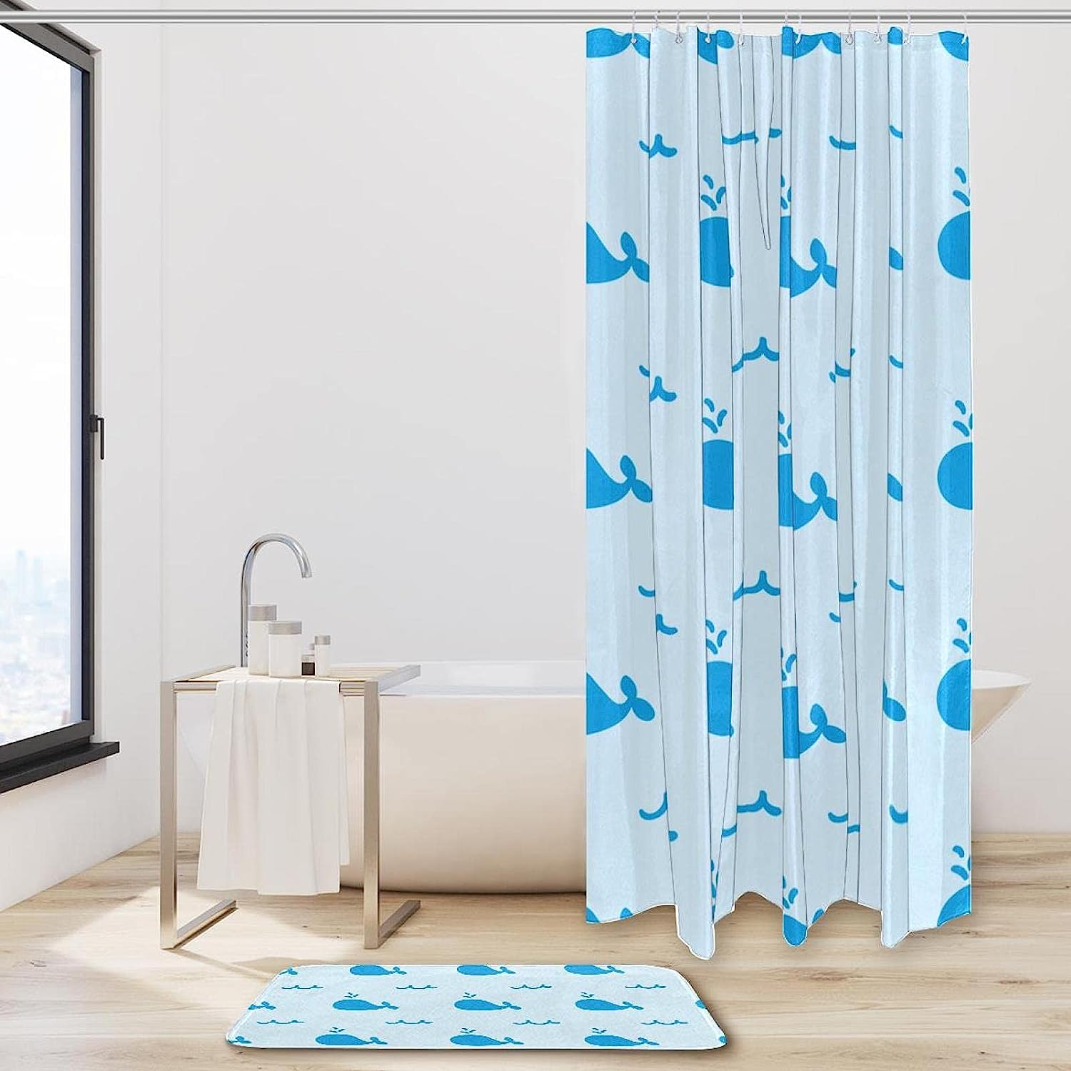 Blue Whale Animal Shower Curtain for Nautical Bathroom Theme