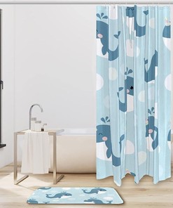 Blue Whale Ocean Shower Curtain with Waterproof Bathroom Decors