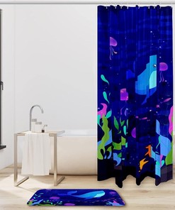 Blue Whale Shower Curtain Set for Showers, Stalls & Bathtubs