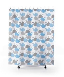 Blue Whale Shower Curtain - Underwater Sea Life Kids Bedroom Decor