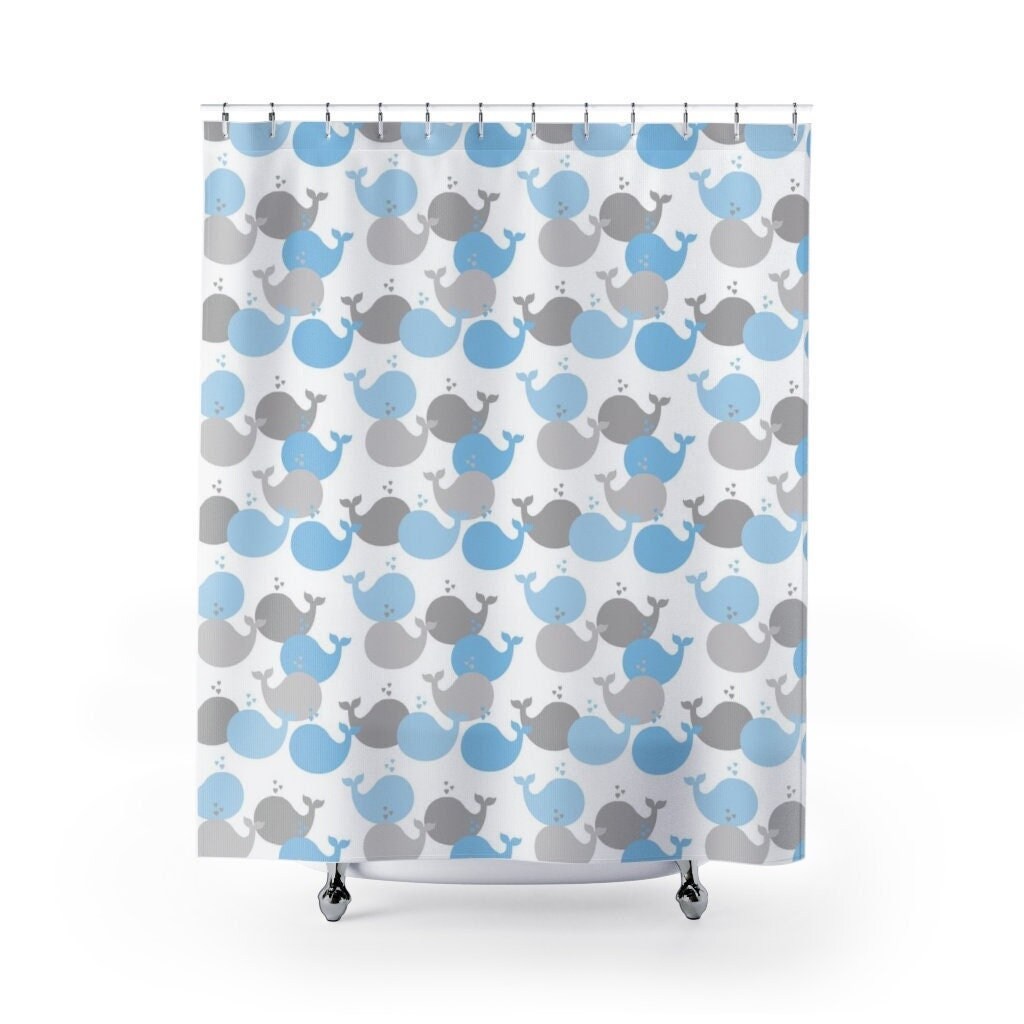 Blue Whale Shower Curtain - Underwater Sea Life Kids Bedroom Decor