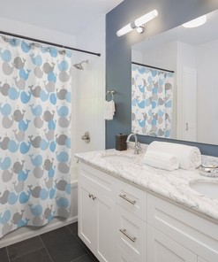 Blue Whale Shower Curtain - Underwater Sea Life Kids Bedroom Decor