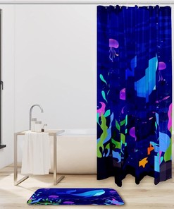 Blue Whale Underwater Shower Curtain with Complementary Mat
