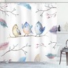 Blue White Bird Cartoon Shower Curtain, Hand Drawn Birds Sitting On Branch In Boho Style