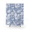 Blue White Jungle Leaves Shower Curtain with Contemporary Toile de Jouy Art 
