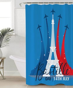 Blue White Red Eiffel Tower Airplane French National Day Shower Curtain for Bathroom 