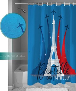Blue White Red Eiffel Tower Airplane French National Day Shower Curtain for Bathroom