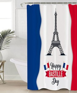 Blue White Red Eiffel Tower French National Day Shower Curtain with Chic Design 