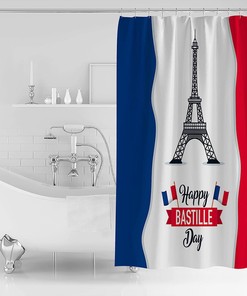 Blue White Red Eiffel Tower French National Day Shower Curtain with Chic Design
