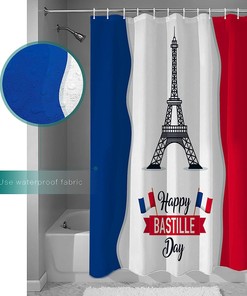 Blue White Red Eiffel Tower French National Day Shower Curtain with Chic Design