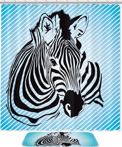 Blue Zebra Pattern Waterproof Fabric Shower Curtain for Vibrant Bathroom Design