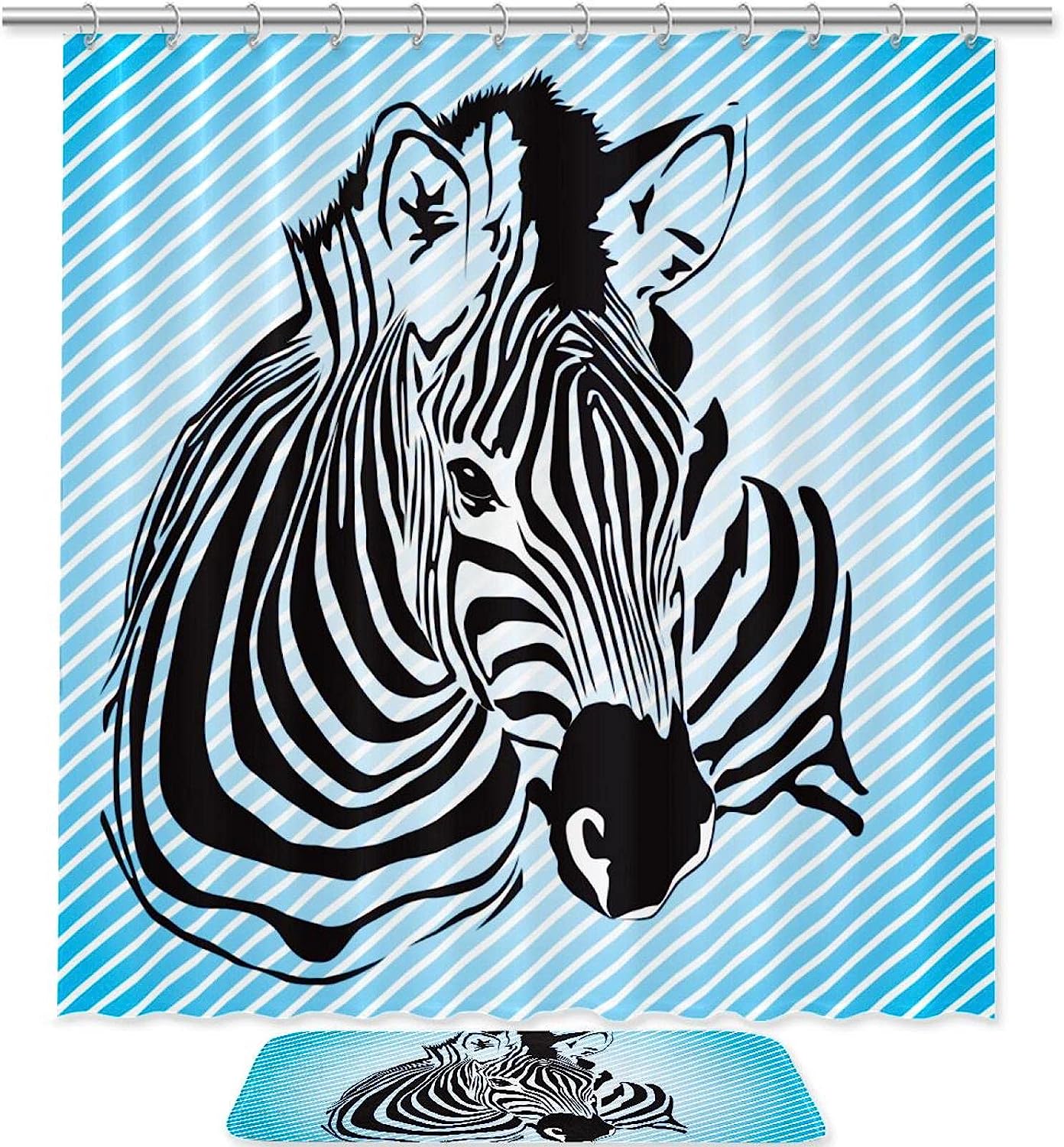 Blue Zebra Pattern Waterproof Fabric Shower Curtain for Vibrant Bathroom Design