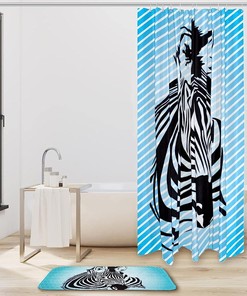 Blue Zebra Pattern Waterproof Fabric Shower Curtain for Vibrant Bathroom Design