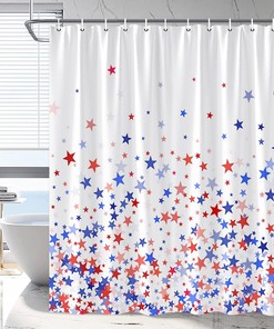 Blue and Red Stars Independence Day Art Shower Curtain, RDRUVA 4th of July Bathroom Curtains with American Flag Pattern