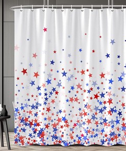 Blue and Red Stars Independence Day Art Shower Curtain, RDRUVA 4th of July Bathroom Curtains with American Flag Pattern