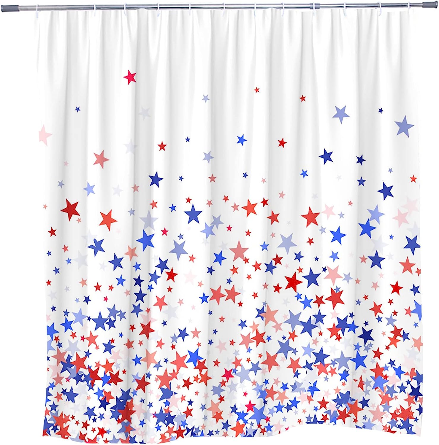 Blue and Red Stars Independence Day Art Shower Curtain, RDRUVA 4th of July Bathroom Curtains with American Flag Pattern