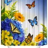 Blue and Yellow Floral Fabric Monarch Butterfly Shower Curtain for Spring Nature Plant Bathroom Decor