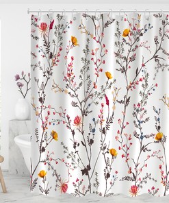 Blue and Yellow Watercolor Floral Shower Curtain for Spring Bathroom 