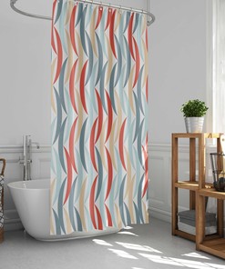 Blue red Mid-century Vintage Geometric Full Size Shower Curtain