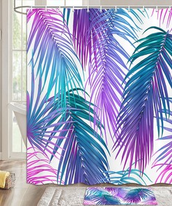 Blue-Purple Tropical Plant Leaves Shower Curtain With A Relaxing Ambience