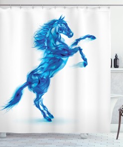 Blue-White Horse Abstract Art Animal Bathroom Decor Shower Curtain