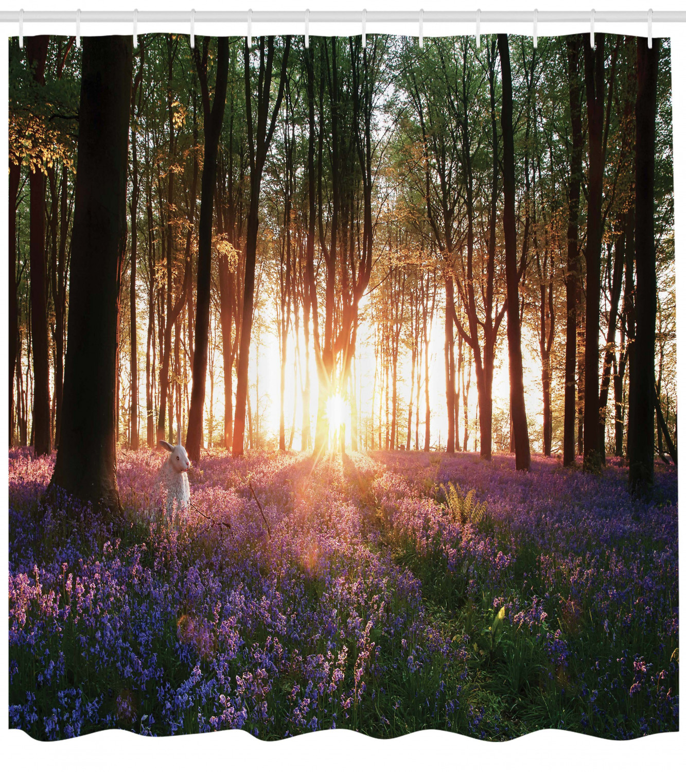 Bluebell Woods Sunrise With A White Rabbit Spring In Woodland Shower Curtain For A Whimsical Touch - Image 2