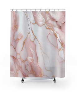 Blush Marble Design Shower Curtain With Rose Gold Veining And Soft Pink Metallic Accents For A Chic Touch