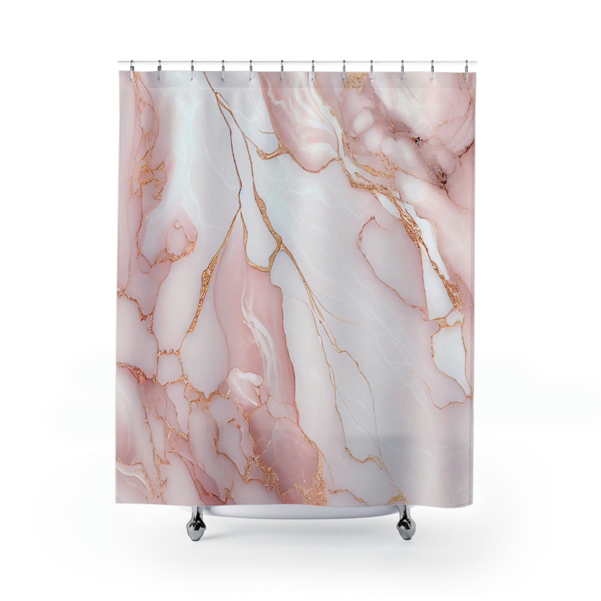 Blush Marble Design Shower Curtain With Rose Gold Veining And Soft Pink Metallic Accents For A Chic Touch