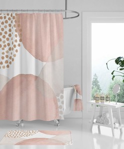 Blush Pink And Ivory White Boho Shower Curtain With Pastel Watercolor Print