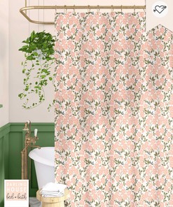 Blush Pink Floral Shower Curtain With Vintage Liberty Ditsy And Sage Green Botanical Print For A Bohemian Look