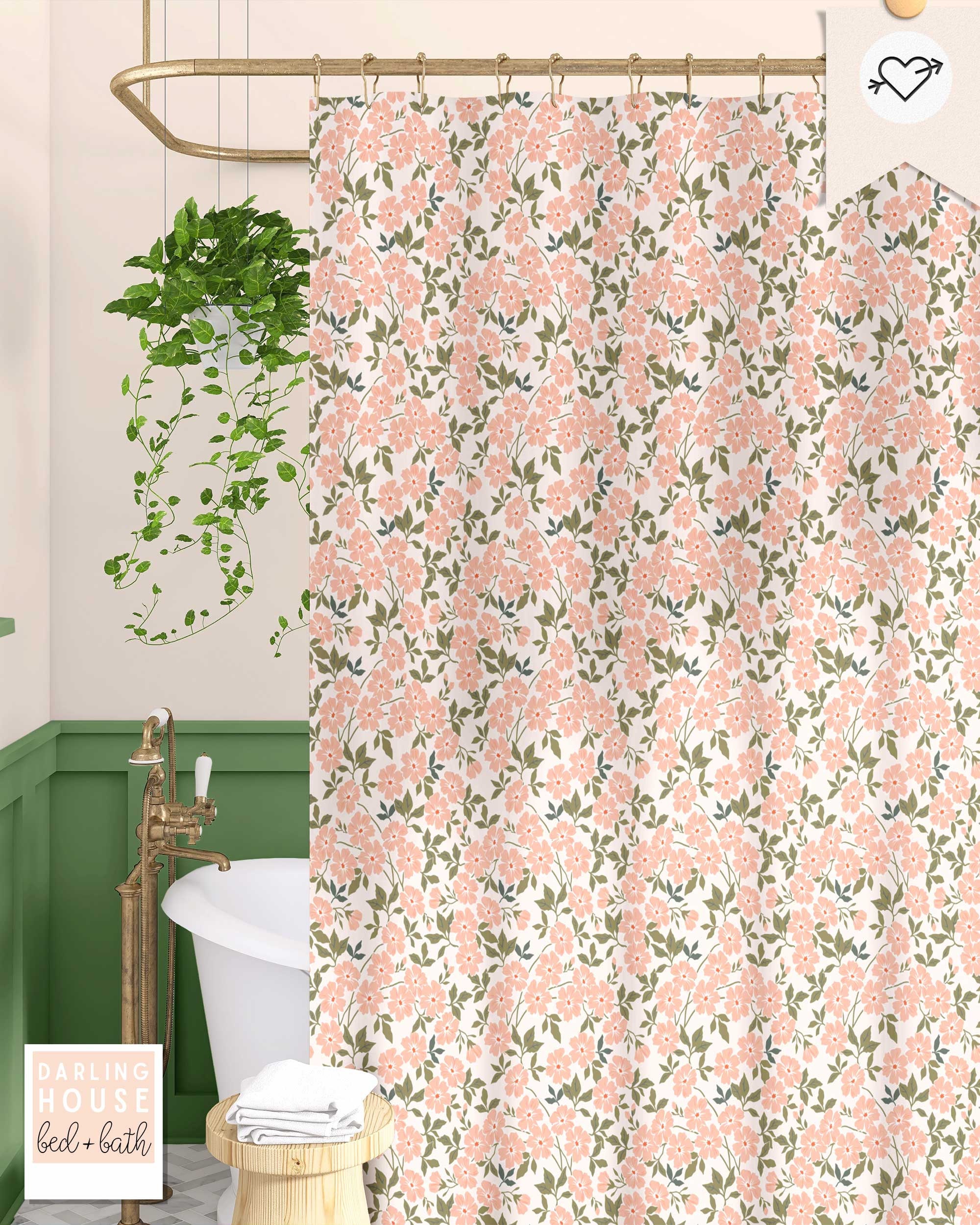 Blush Pink Floral Shower Curtain With Vintage Liberty Ditsy And Sage Green Botanical Print For A Bohemian Look