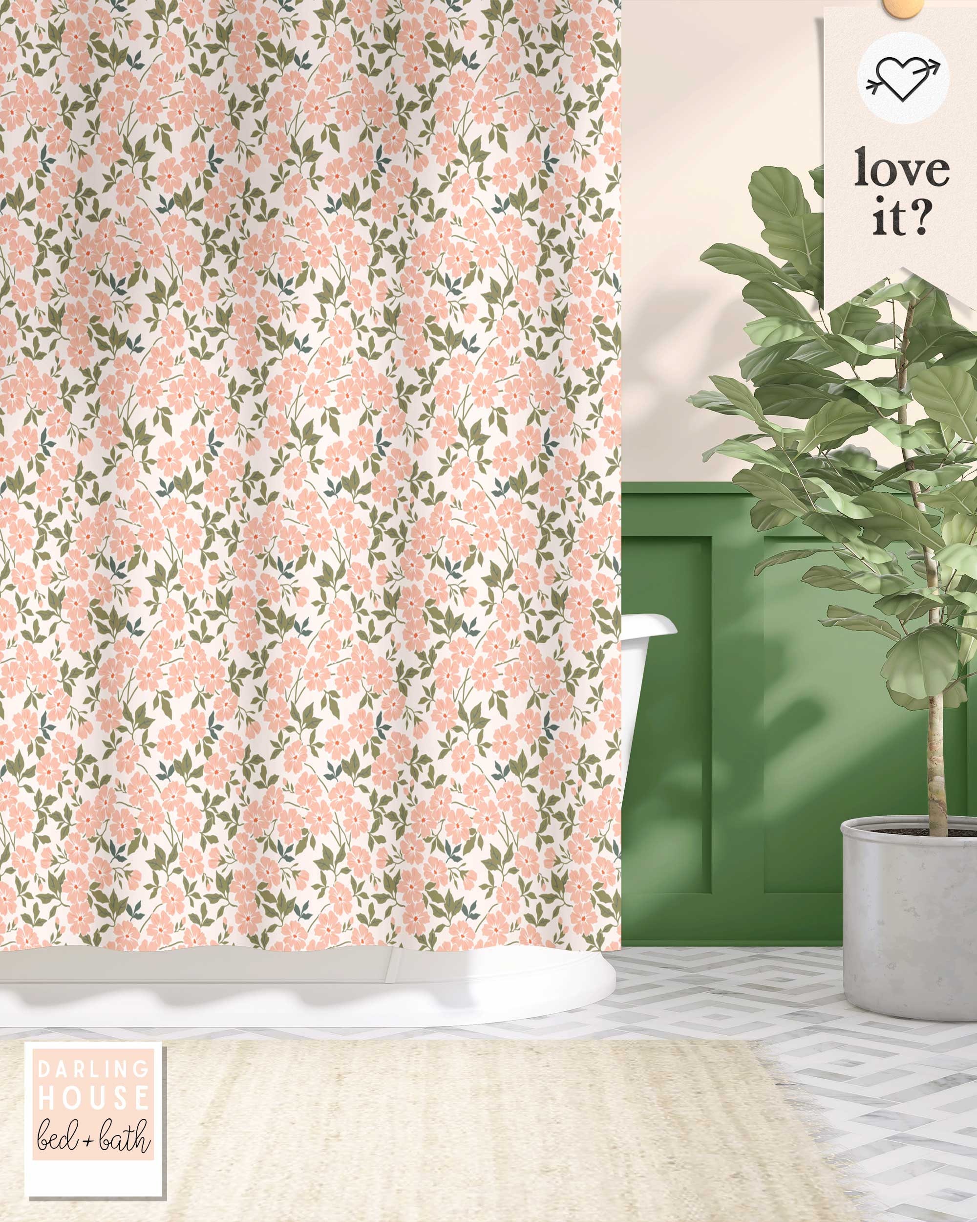 Blush Pink Floral Shower Curtain With Vintage Liberty Ditsy And Sage Green Botanical Print For A Bohemian Look - Image 3