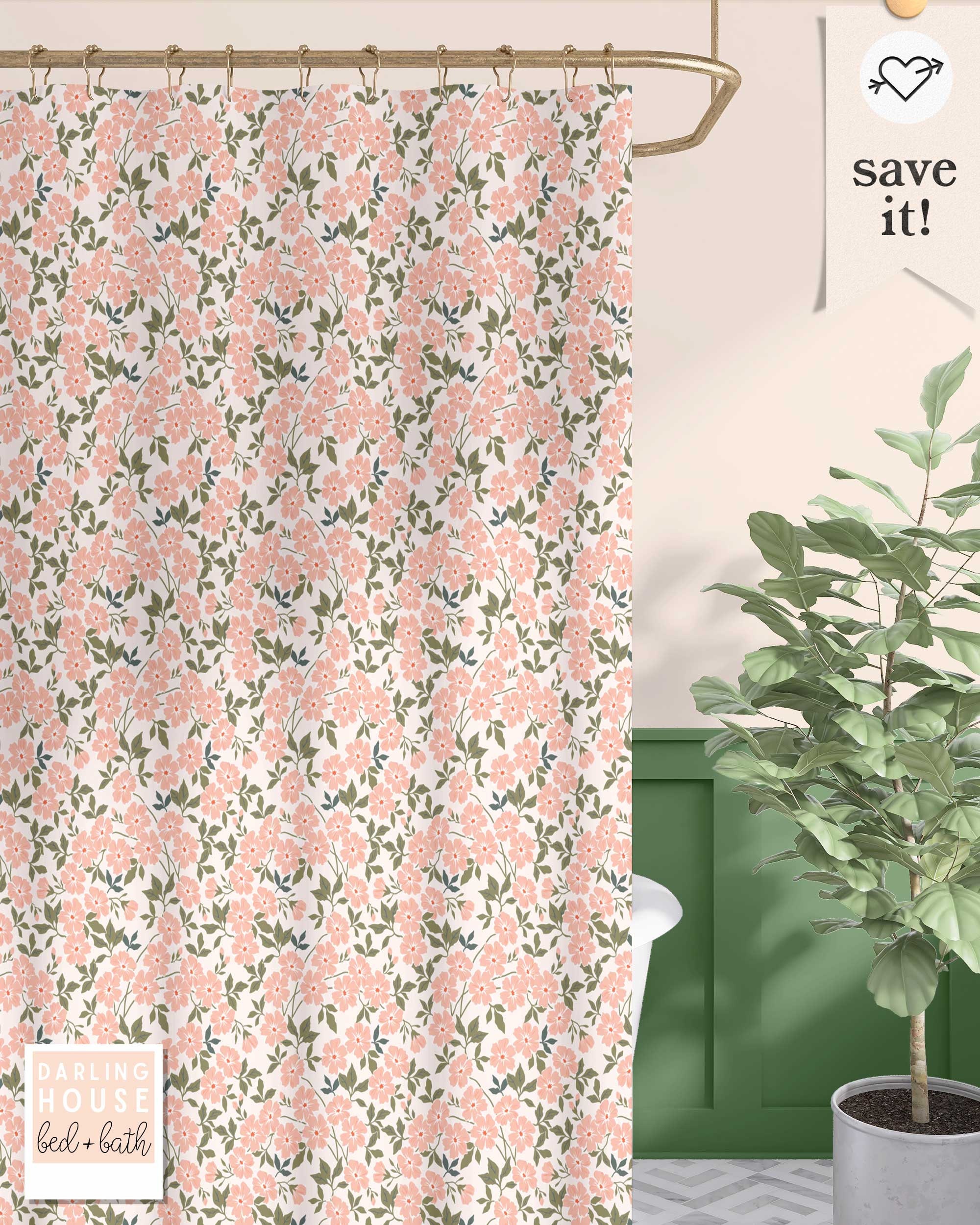 Blush Pink Floral Shower Curtain With Vintage Liberty Ditsy And Sage Green Botanical Print For A Bohemian Look - Image 4